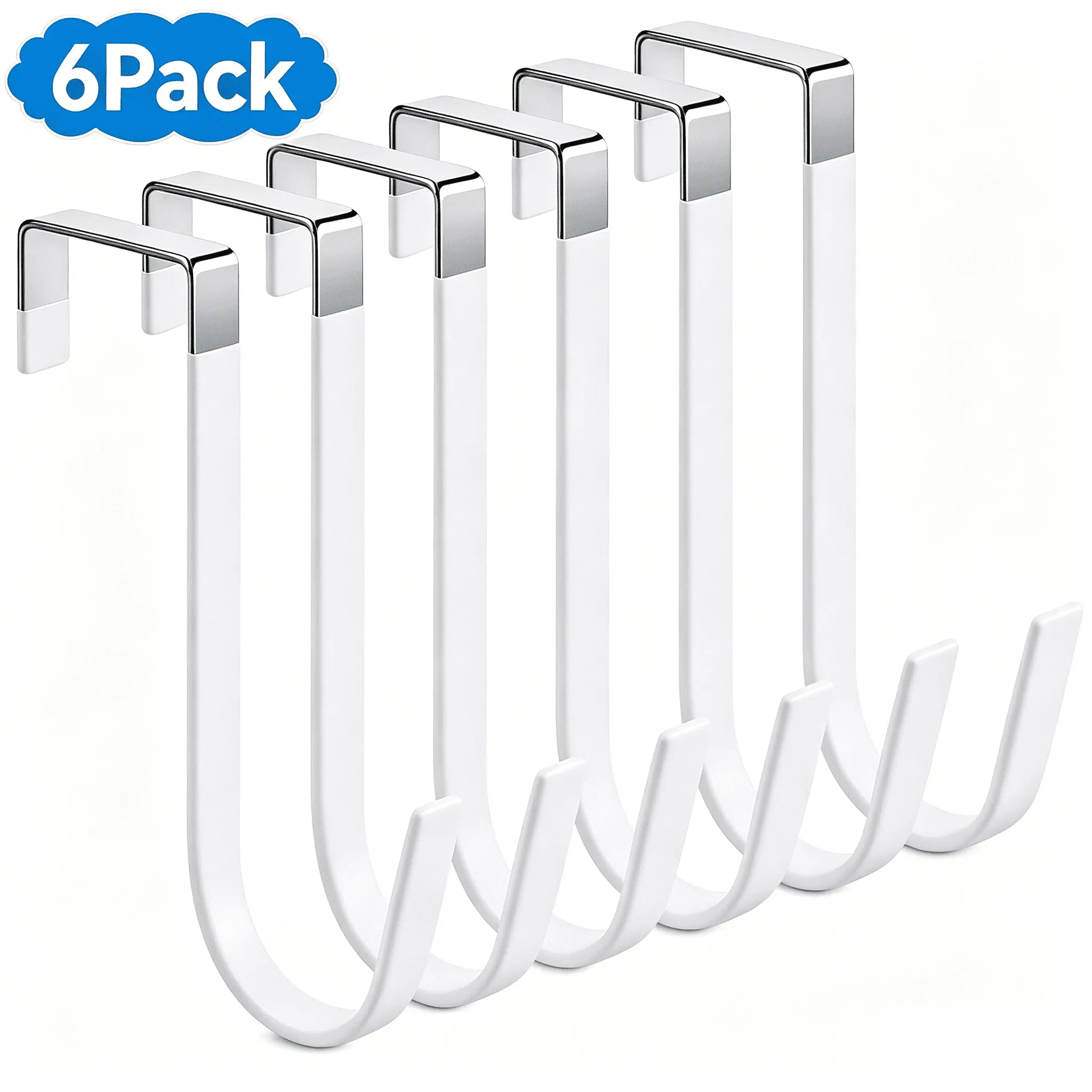 6-Pack Over-the-Door Hooks, Heavy-Duty Steel, White, Fits 1-3/8" Doors (3-Pack)